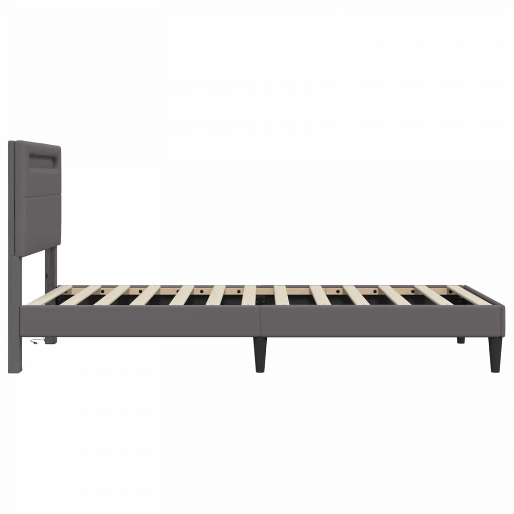 Lova Lovos rėmas su LED juostelėmis Pilka 90 x 190 cm Dirbtinė oda