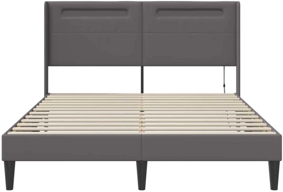 Lovos rėmas su LED juostelėmis Pilka 140 x 200 cm Dirbtinė oda