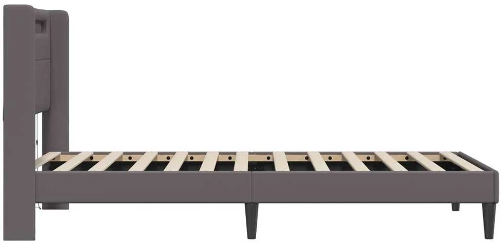 Lova Lovos rėmas su LED juostelėmis Pilka 100 x 200 cm Dirbtinė oda