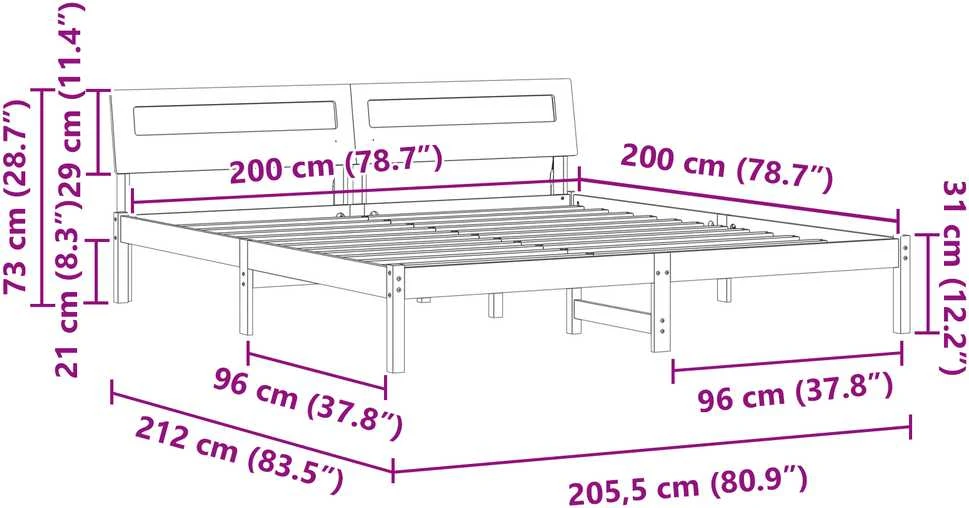 Lovos rėmas Balta 200 x 200 cm Kietos pušies mediena