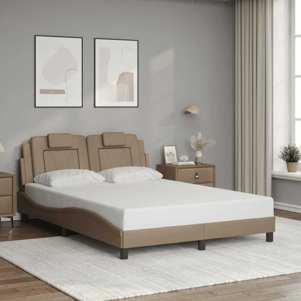 Lovos rėmas su LED, kapučino spalvos, 140x190cm, dirbtinė oda