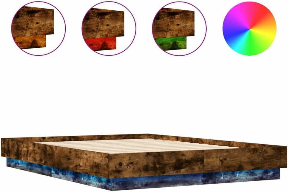 Lovos rėmas su LED lemputėmis, dūminio ąžuolo, 120x190cm