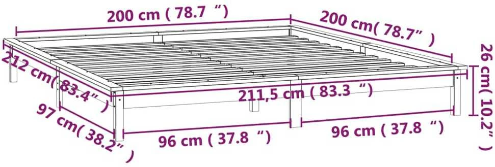 Lovos rėmas su LED, medaus rudas, 200x200cm, medienos masyvas
