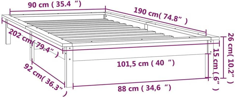 Lovos rėmas su LED, medaus rudas, 90x190cm, mediena, vienvietis