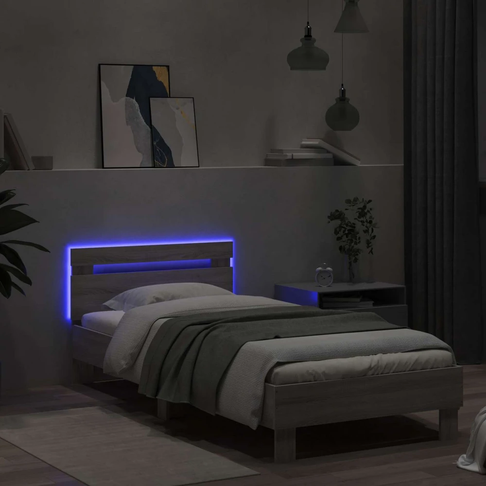 Lova Lovos rėmas su LED juostelėmis Pilka Sonoma Apdirbta mediena