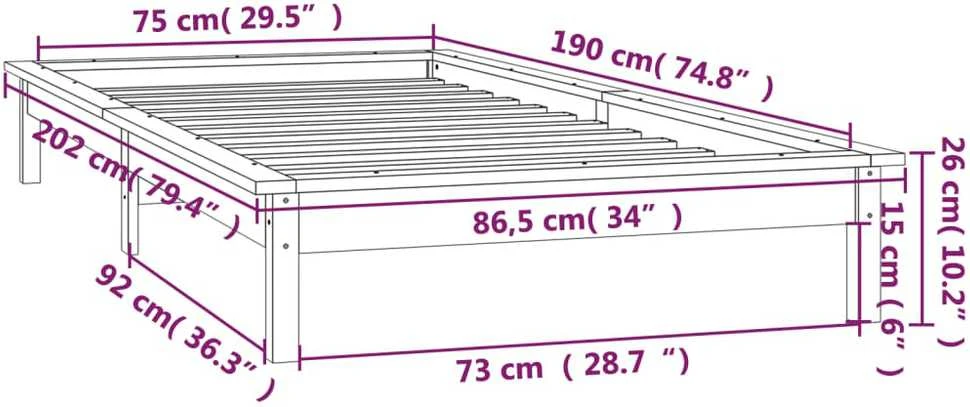 Lovos rėmas su LED, pilkas, 75x190cm, mediena, vienvietis