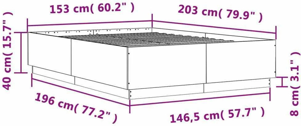 Lovos rėmas su LED, pilkas ąžuolo, 150x200cm, apdirbta mediena