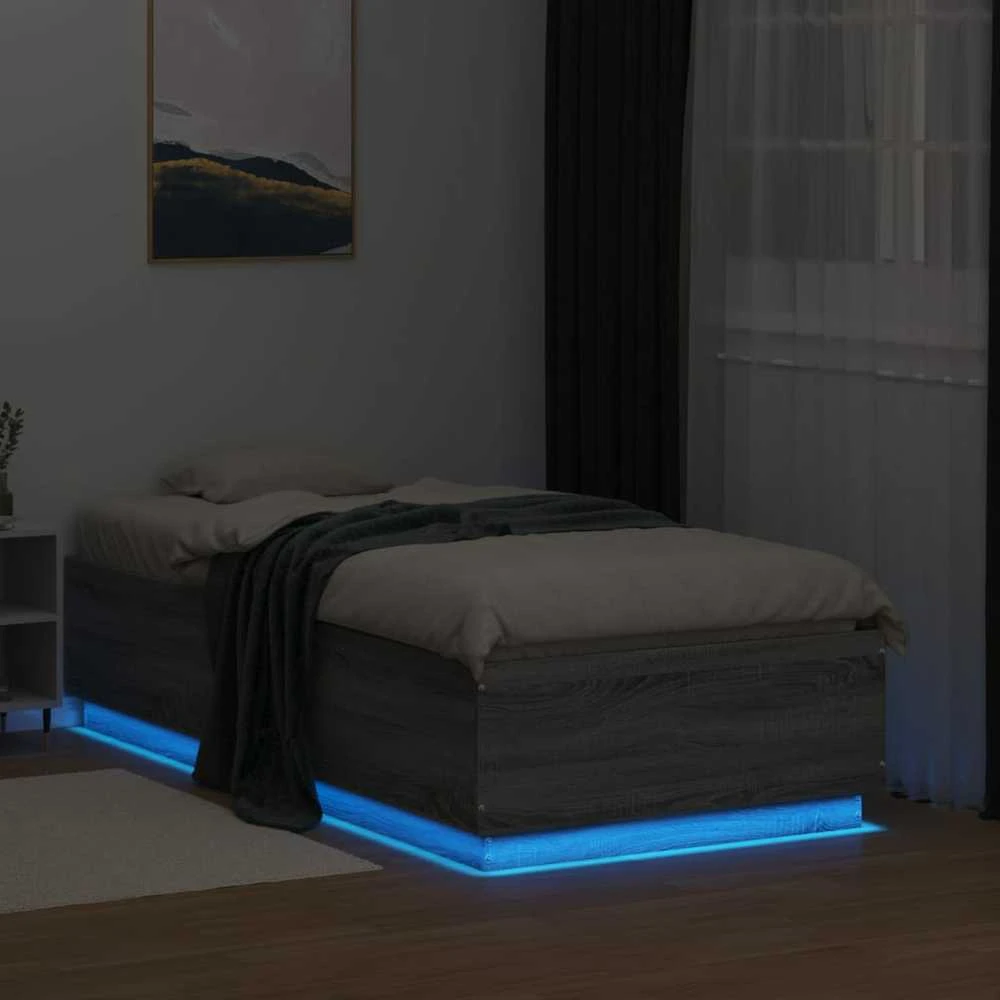 Lovos rėmas su LED, pilkas ąžuolo, 75x190cm, apdirbta mediena