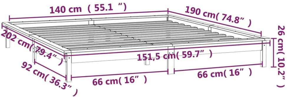 Lovos rėmas su LED, pilkos spalvos, 140x190cm, medienos masyvas