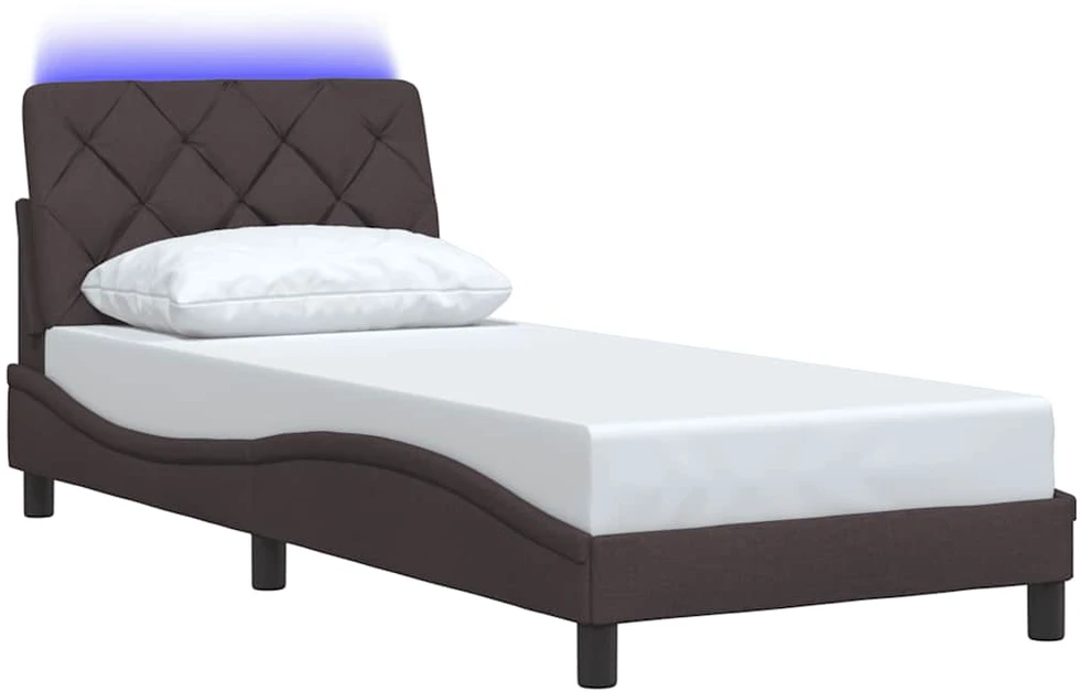 Lovos rėmas su LED šviesa, be čiužinio, tamsiai rudas, 90x190 cm, audinys