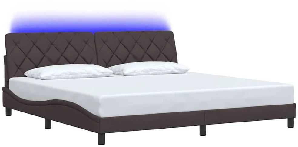 Lovos rėmas su LED šviesa, be čiužinio, tamsiai rudas, 200x200 cm, audinys