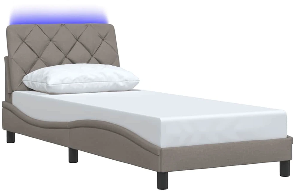 Lovos rėmas su LED šviesomis, be čiužinio, pilkai rudas, 80x200 cm, audinys