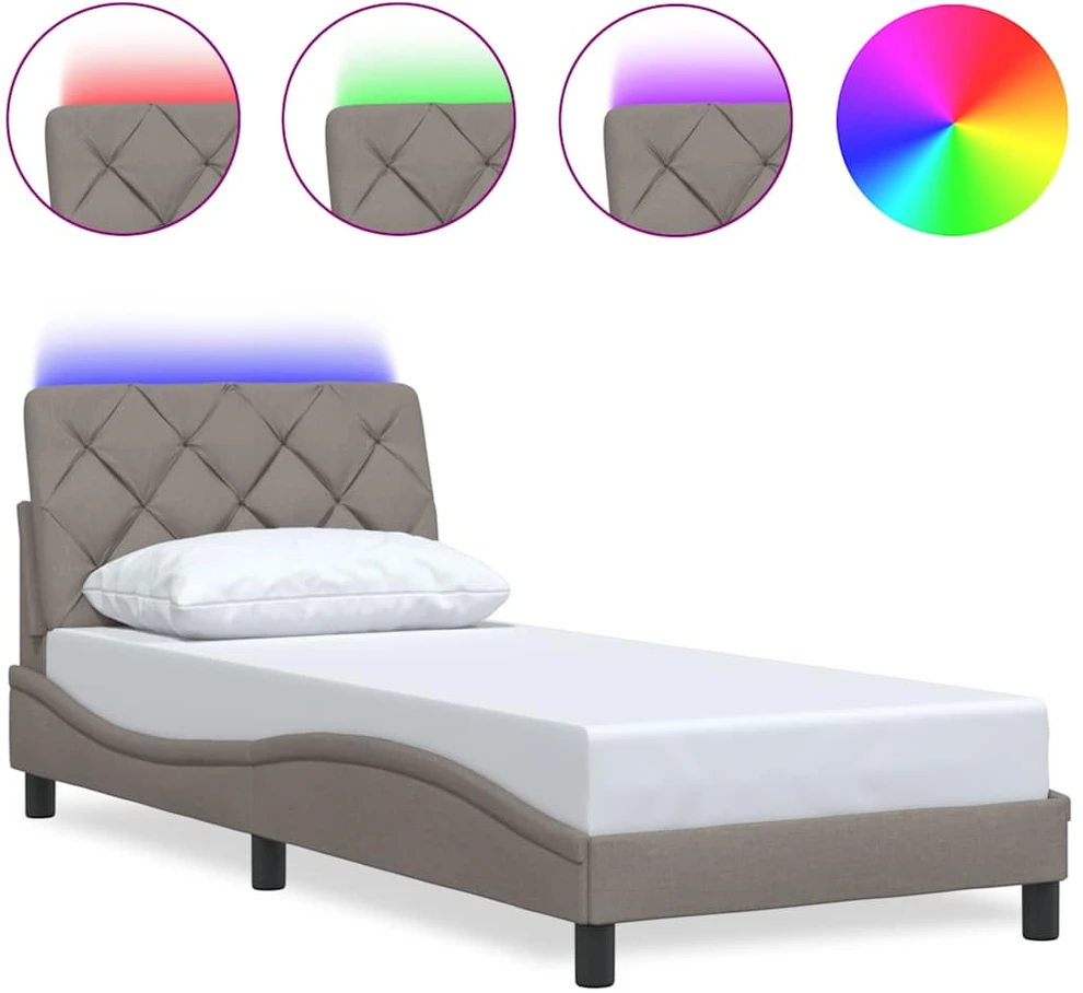 Lovos rėmas su LED šviesomis, be čiužinio, pilkai rudas, 80x200 cm, audinys