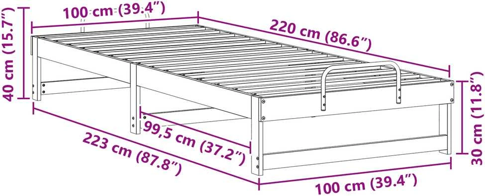 Lova Lovos rėmas Balta 100 x 220 cm Kietos pušies mediena