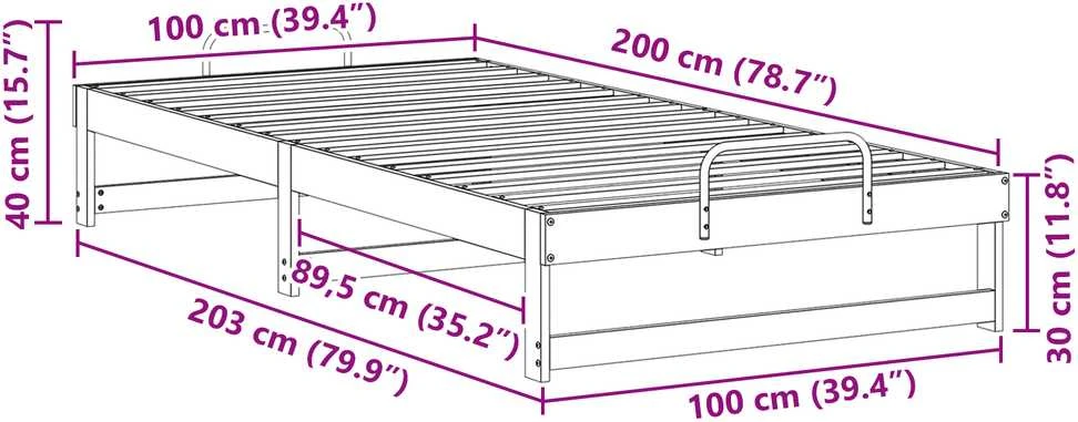 Lova Lovos rėmas Balta 100 x 200 cm Kietos pušies mediena