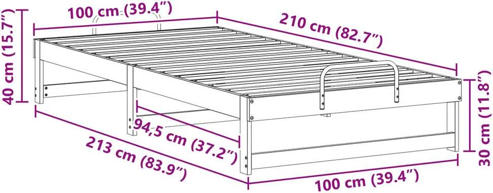 Lova Lovos rėmas Balta 100 x 210 cm Kietos pušies mediena