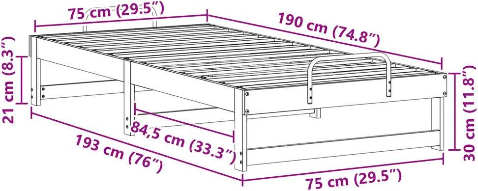 Lova Lovos rėmas Balta 75 x 190 cm Kietos pušies mediena