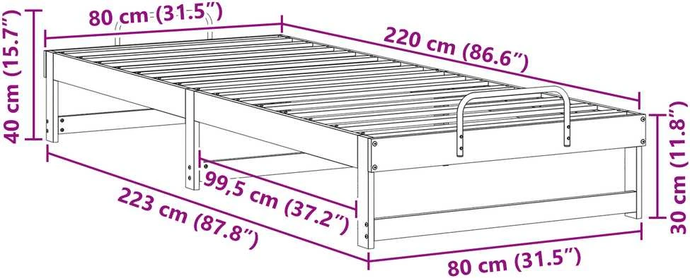 Lova Lovos rėmas Balta 80 x 220 cm Kietos pušies mediena
