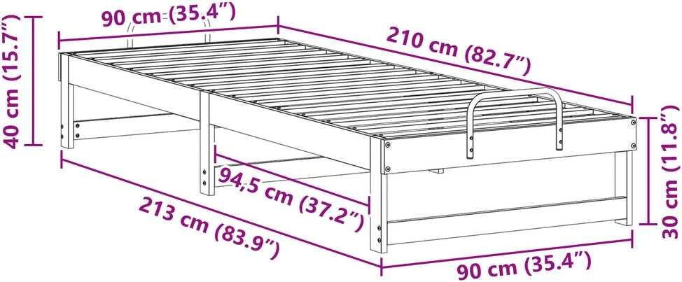 Lova Lovos rėmas Balta 90 x 210 cm Kietos pušies mediena