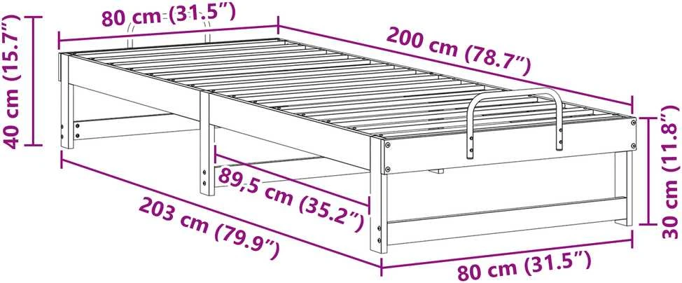 Lova Lovos rėmas Ruda 80 x 200 cm Kietos pušies mediena