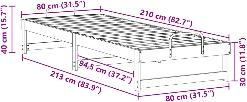 Lova Lovos rėmas Ruda 80 x 210 cm Kietos pušies mediena