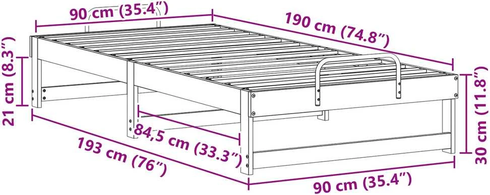 Lova Lovos rėmas Ruda 90 x 190 cm Kietos pušies mediena