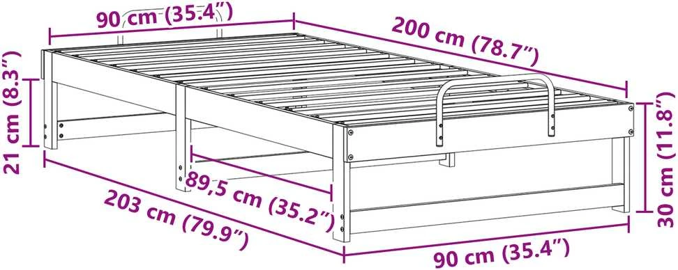 Lova Lovos rėmas Ruda 90 x 200 cm Kietos pušies mediena