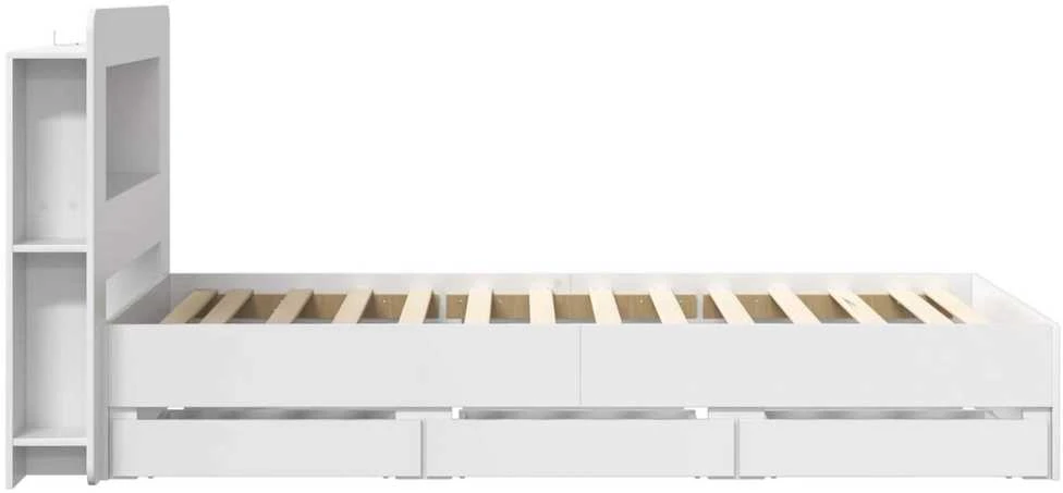 Lova Lovos rėmas su saugojimu ir nugara su stalčių Balta 80 x 200 cm