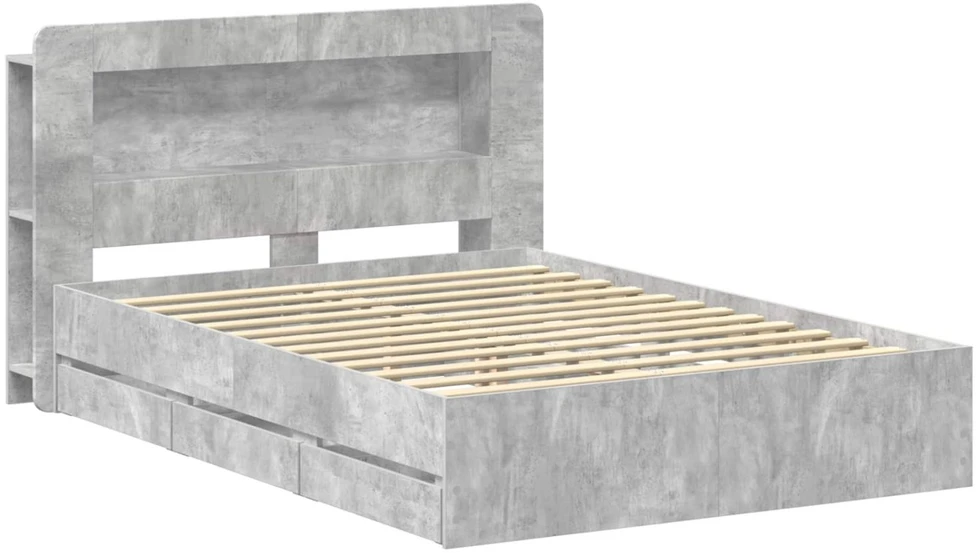 Lovos rėmas su saugojimu ir nugara Betono pilka 150 x 200 cm