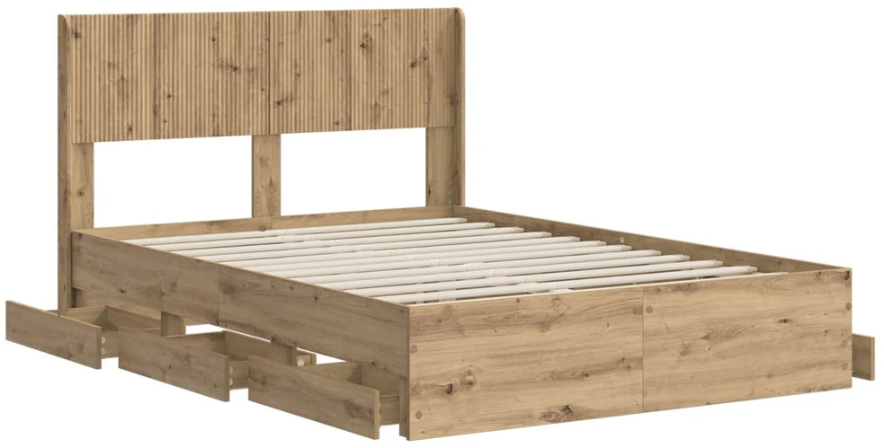 Lova Lovos rėmas su saugojimu ir nugara Artisan Oak 120 x 200 cm