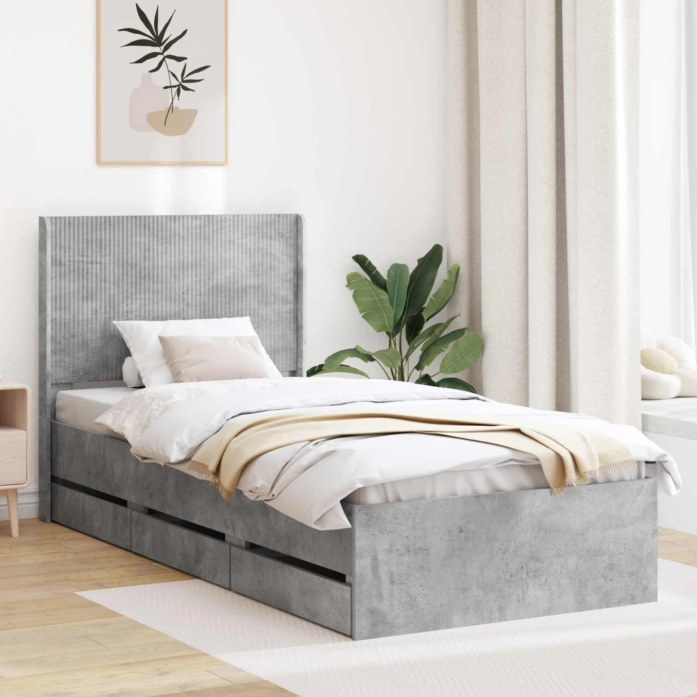Lova Lovos rėmas su saugojimu ir nugara Betono pilka 75 x 190 cm