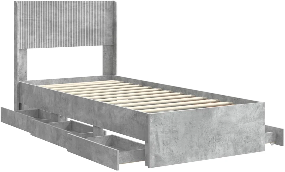 Lova Lovos rėmas su saugojimu ir nugara Betono pilka 75 x 190 cm