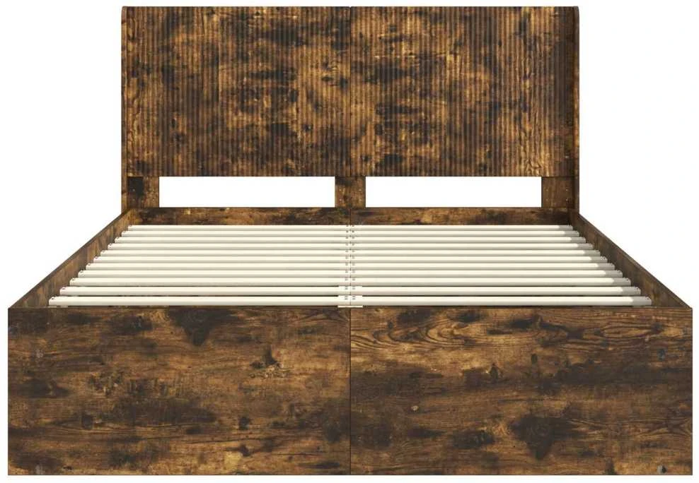 Lova Lovos rėmas su saugojimu ir nugara Dūminio ąžuolo 120 x 200 cm