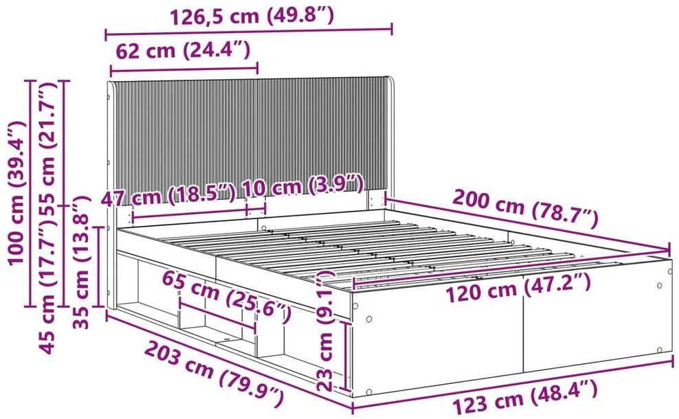 Lova Lovos rėmas su saugojimu ir nugara Sendintos medienos