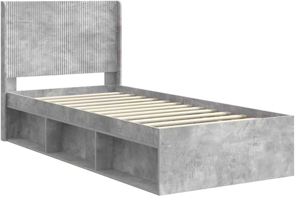 Lova Lovos rėmas su saugojimu ir nugara Betono pilka 90 x 200 cm