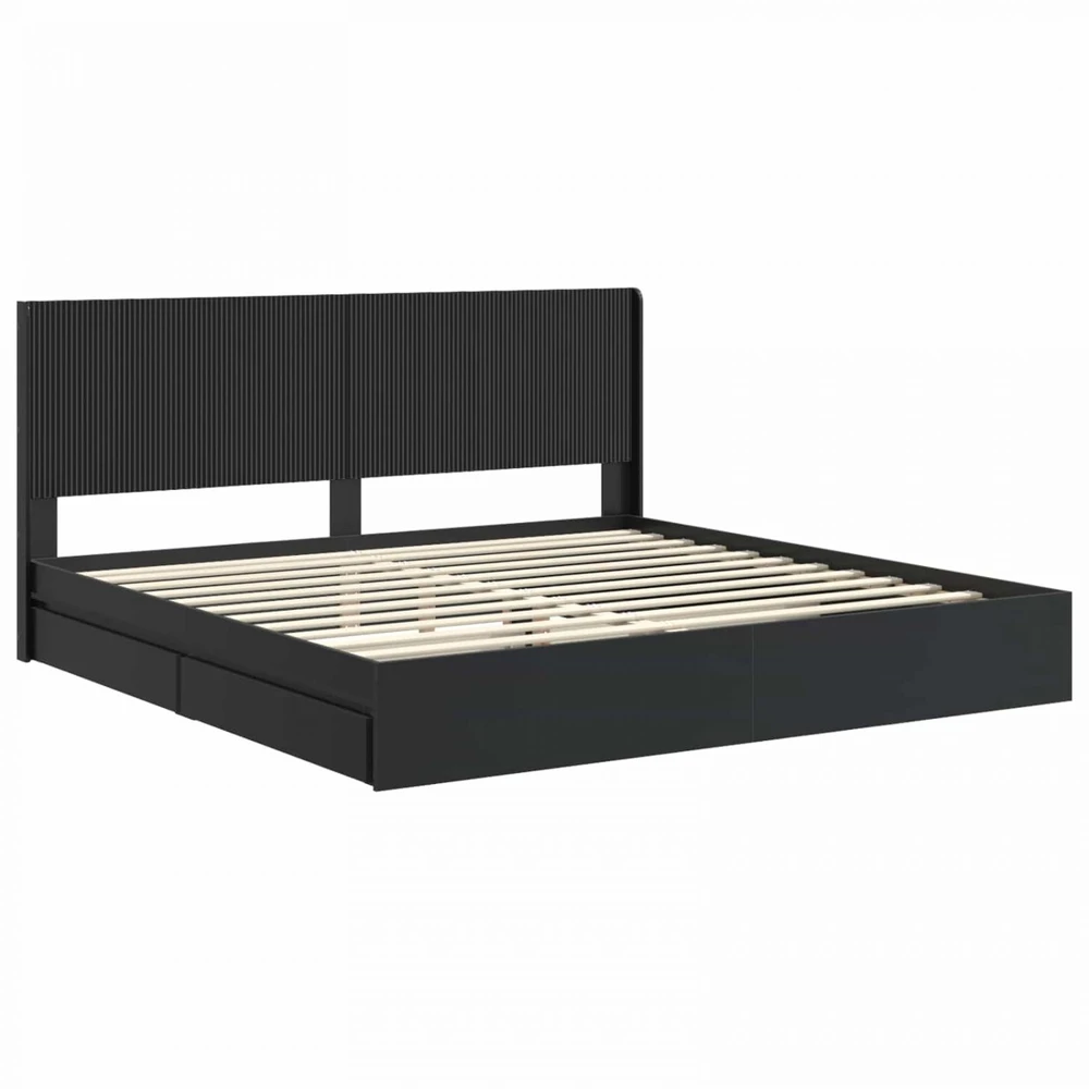 Lovos rėmas su saugojimu ir nugara Juoda 200 x 200 cm