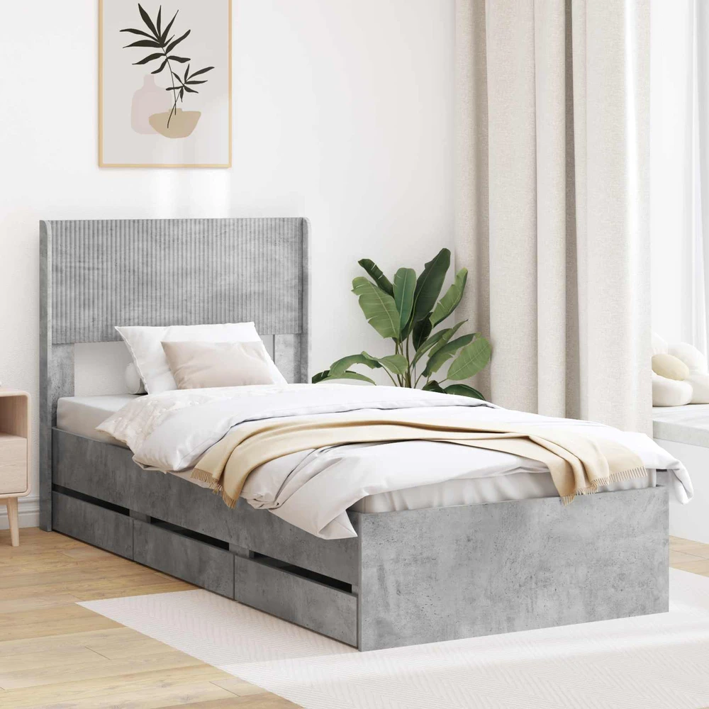 Lova Lovos rėmas su saugojimu ir nugara Betono pilka 75 x 190 cm