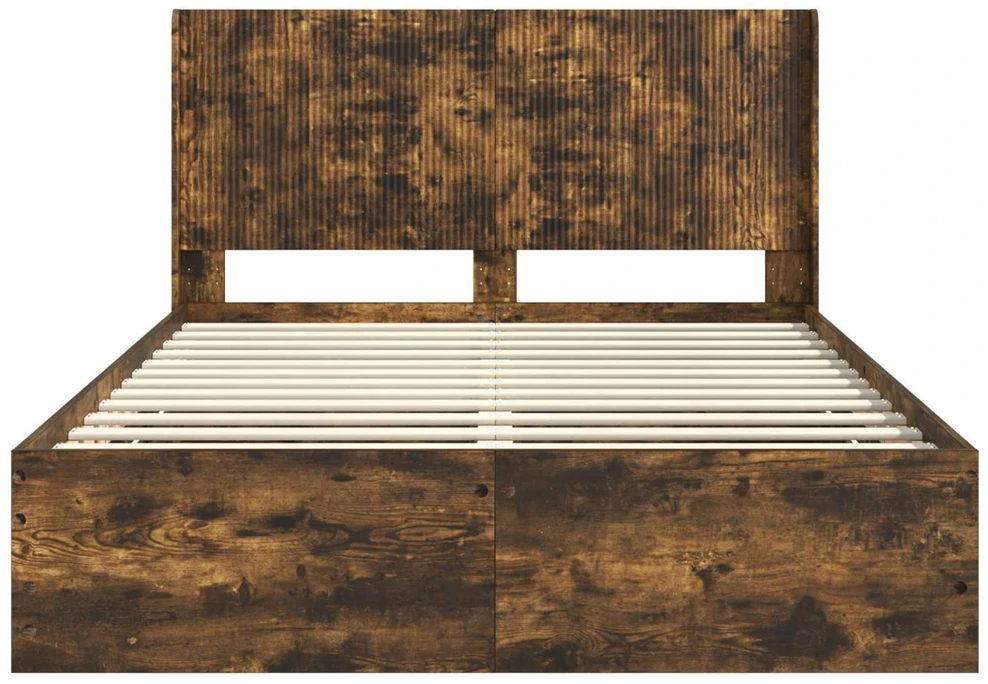 Lova Lovos rėmas su saugojimu ir nugara Dūminio ąžuolo 150 x 200 cm