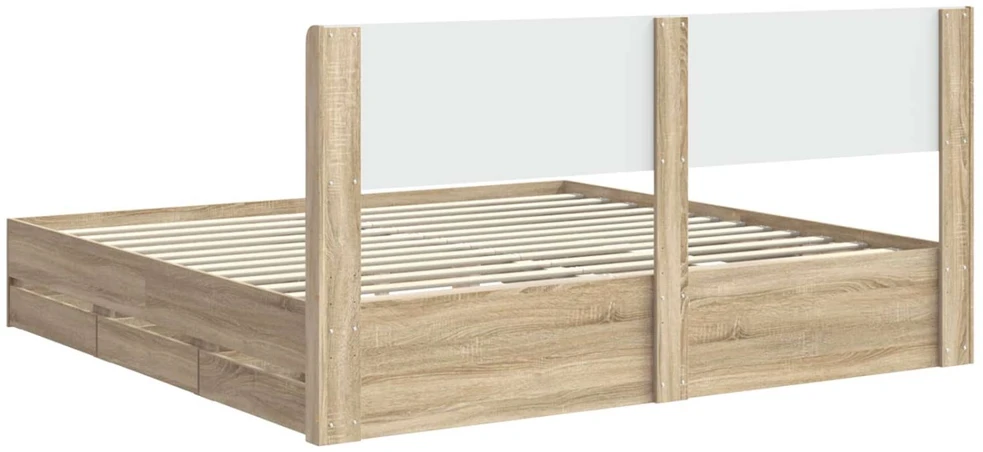 Lova Lovos rėmas su saugojimu ir nugara Sonoma ąžuolas 200 x 200 cm