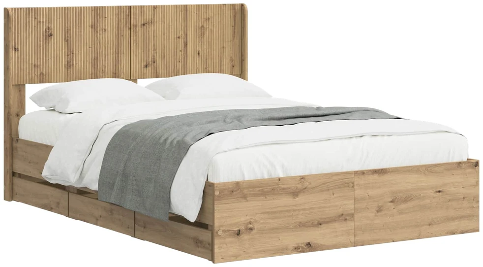 Lova Lovos rėmas su saugojimu ir nugara Artisan Oak 120 x 200 cm