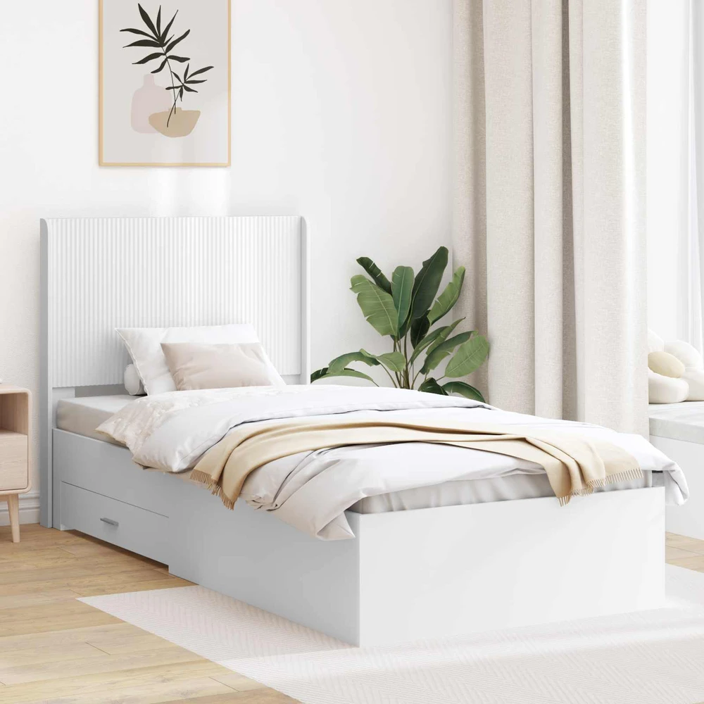 Lova Lovos rėmas su saugojimu ir nugara Balta 90 x 190 cm
