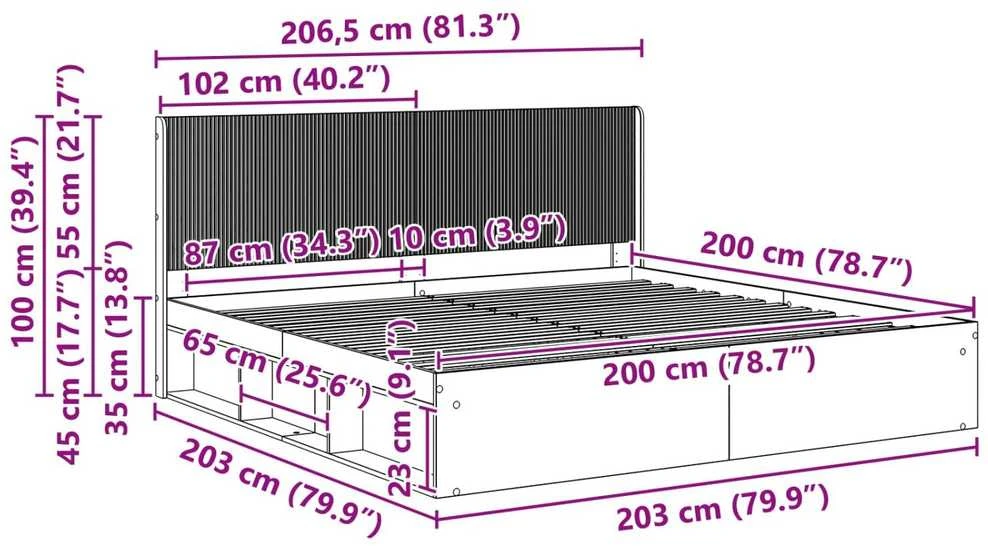 Lovos rėmas su saugojimu ir nugara Balta 200 x 200 cm
