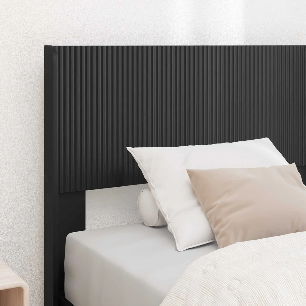 Lova Lovos rėmas su saugojimu ir nugara Juoda 100 x 200 cm