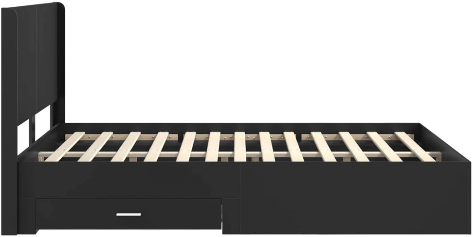 Lova Lovos rėmas su saugojimu ir nugara Juoda 135 x 190 cm