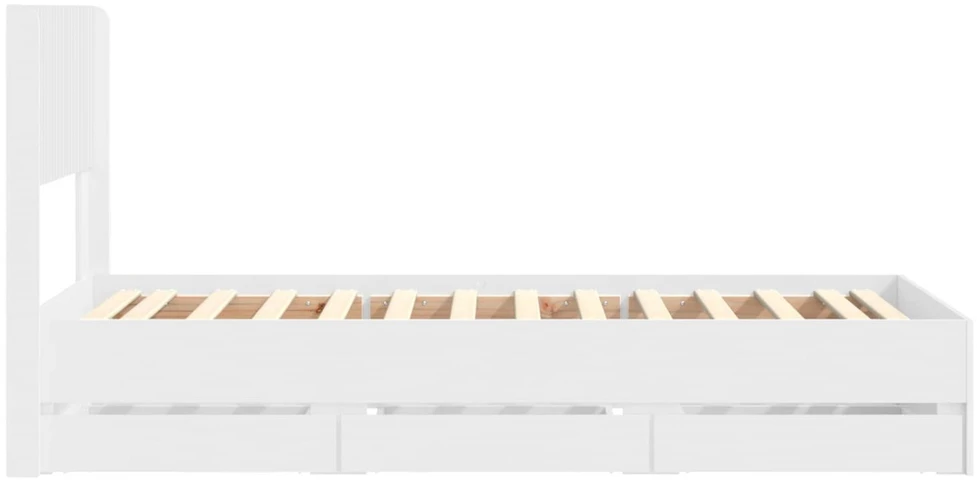 Lova Lovos rėmas su saugojimu ir nugara su stalčių Balta 75 x 190 cm