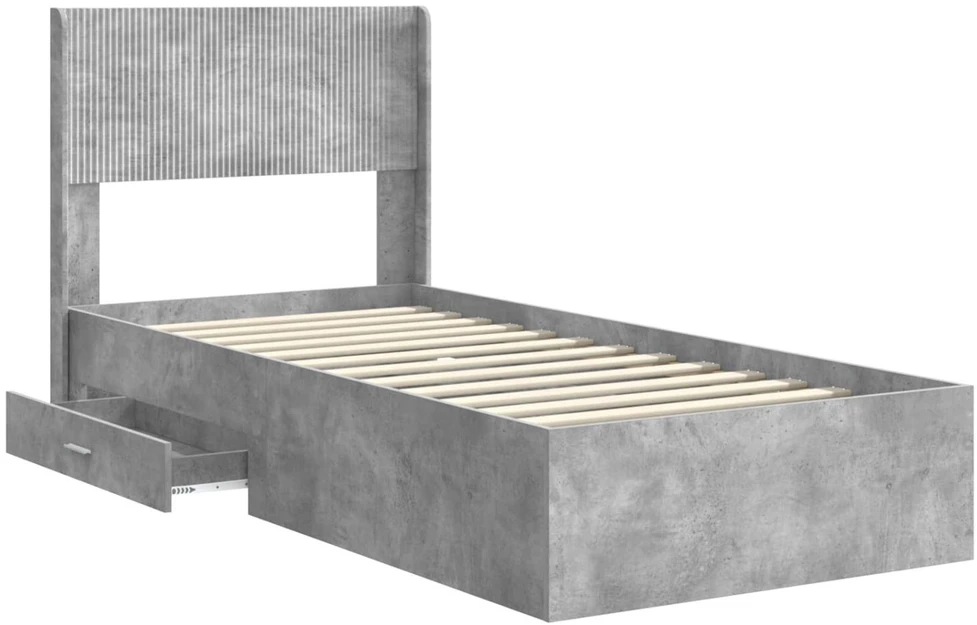 Lova Lovos rėmas su saugojimu ir nugara Betono pilka 100 x 200 cm