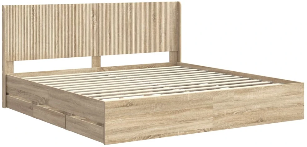 Lova Lovos rėmas su saugojimu ir nugara Sonoma ąžuolas 200 x 200 cm