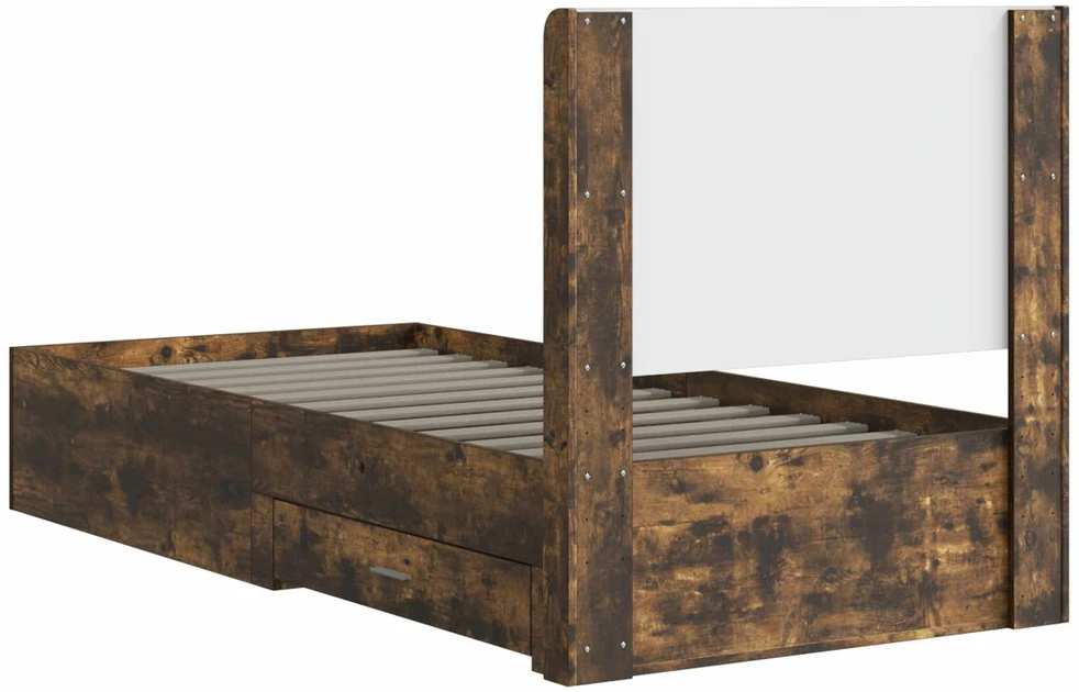 Lova Lovos rėmas su saugojimu ir nugara Dūminio ąžuolo 75 x 190 cm