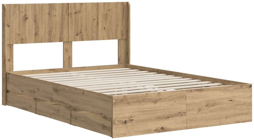 Lova Lovos rėmas su saugojimu ir nugara Artisan Oak 120 x 200 cm
