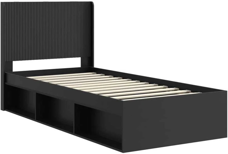 Lova Lovos rėmas su saugojimu ir nugara Juoda 90 x 200 cm